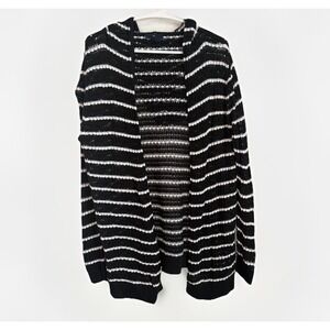 GAP 100% Cotton Crochet Hooded Size M Classic Striped Open Front Cardi Sweater